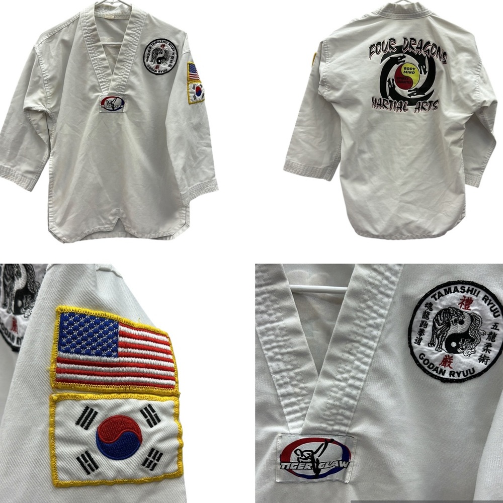 Tiger Claw White Light Weight Four Dragons Martial Arts Uniform Top Youth Size 1